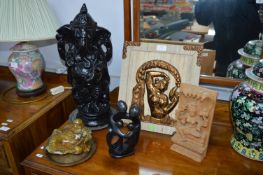Indian Carvings of Ganesh, and an Agate Reclining