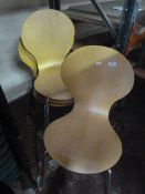 Four Stackable Wood & Chrome Chairs