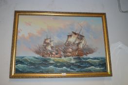 Gilt Framed Oil on Canvas - Naval Battle