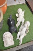 Four Garden Ornaments; Cherubs, etc.