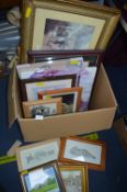 Box of Framed Pictures and Print