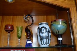 Four Coloured Glass Items; Large Goblet by Kosta B