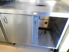 * S/S cupboard unit with upstand to rear and right hand side with hole cut-out in top