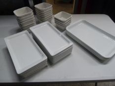 * rectangle plates and bowls - 3 large rectangle plates, 13 medium rectangle plates, 18 small square