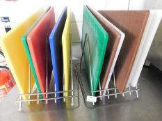 * S/S chopping boards racks x 2 - complete with 10+ boards
