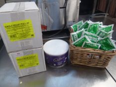 * 2 x box single decaf pods, 1 x Cadbury drinking chocolate, basket with single and double decaff