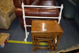 Nest of Three Oak Tables and a White Painted Towel