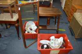 Oak Side Table, Teak Framed Mirror, and Assorted P
