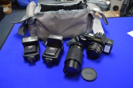 Canon T70 SLR Camera with Case, Lenses and Flash