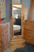 Pine Corner Cheval Mirror with Base Drawer