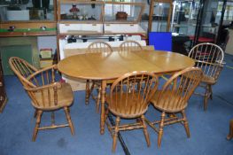 Light Oak Extending Oval Dining Table with Six Win