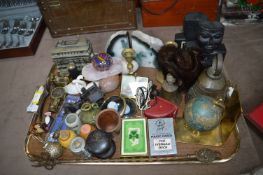 Tray Lot of Collectibles; Book Ends, Eggs, Playing