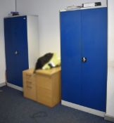 2 x Office Storage Cabinets With Keys - Grey Finish With Blue Doors - Ref FE224 ODS - CL480 -