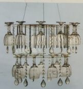 1 X SEARCHLIGHT VINO 2-TIER LED CHROME CRYSTAL FITTING WITH WINE GLASSES & CRYSTAL DROPS - CL323