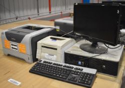 1 x Assorted Lot of Computer Equipment - Includes 1 x Desktop PC, 1 x Monitor, 1 x Laser Printer and