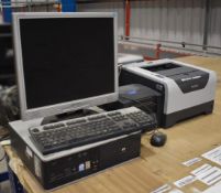 1 x Assorted Lot of Computer Equipment - Includes 1 x Desktop PC, 1 x Monitor, 1 x Laser Printer and