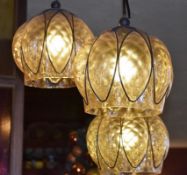 1 x Triple Ceiling Light With Glass Tulip Pendants - Drop 86 x Diameter 23 cms - Location: Reception