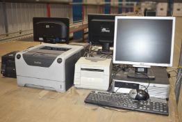 1 x Assorted Lot of Computer Equipment - Includes 1 x Desktop PC, 1 x Monitor, 1 x Laser Printers