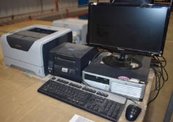 1 x Assorted Lot of Computer Equipment - Includes 1 x Desktop PC, 1 x Monitor, 1 x Laser Printer and