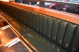 1 x Long Baquet Seating Bench Upholstered in Green Faux Leather With Ribbed Back - 33.5 Feet in