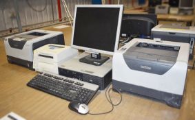 1 x Assorted Lot of Computer Equipment - Includes 1 x Desktop PC, 1 x Monitor, 2 x Laser Printers