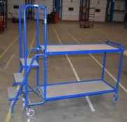 1 x Warehouse Trolley With Integrated Step Ladder - H93 x W174 x D46 cms - Ref FE191 WH - CL480 -