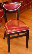 8 x American Diner Restaurant Chairs - Features Red Faux Leather Upholstery and White Piping -