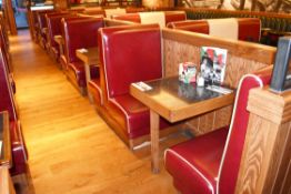 6 x Single Seating Booths and 5 x Tables - Upholstered in a Red and Cream Retro Style Faux Leather
