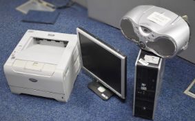1 x Assorted Collection of Computer Equipment to Include Desktop PC, Monitor, Laser Printer and