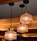3 x Suspended Ribbed Glass Light Fittings - CL470 - Location: Crawley RH10 Please note that this lot
