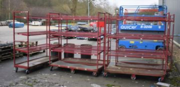 5 x Four Tier Metal Shelf Units on Castors - Ideal For Warehouses or Offices etc - H180 x W160 x D55