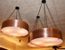 3 x Suspended Drum Light Fittings With Copper Finish - 60 cm Diameter With 20 cm Depth - Drop Approx