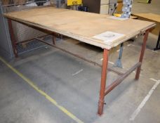 1 x Workbench With Red Height Adjustable Metal Frame - Approx Size H92 x W240 x D120 cms - Ref FE201