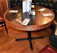 2 x Restaurant Round Dining Tables With Granite Effect Tops and Cast Iron Bases - From American