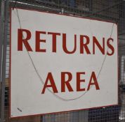 1 x Hanging Sign - RETURNS AREA - 90 x 76 cms - Ref FE198 WH - CL480 - Location: Nottingham NG15THIS