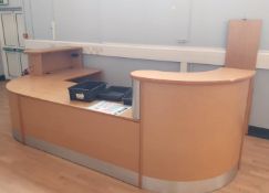 1 x Contemporary Reception Counter With Privacy Panel - Beech Finish With Silver Kickboard - CL483 -