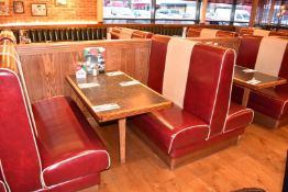 7 x Double Seating Booths and 6 x Tables - Upholstered in a Red and Cream Retro Style Faux Leather