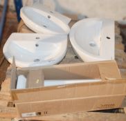 3 x Vitreous China Bathroom Basins & 1 x Pedestal - Ex-Display Pieces In Good Order - CL269 - Bolton