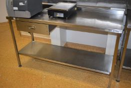 1 x Stainless Steel Prep Table With Upstand, Undershelf and Drawer - H90 x W150 x D61 cms -
