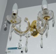 1 x Marie Therese Polished Brass 2 Light Wall Sconce With Crystal Drops - Ex Display Stock - CL298 -
