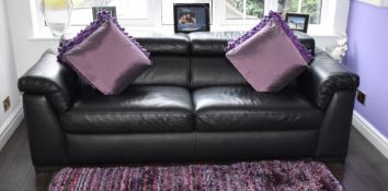 1 x Italsofa by Natuzzi Black Leather Sofa with 2 Purple DreamWeavers Cushions - CL469 - Location: P