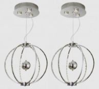 A Pair Of Searchlight Gyro LED Small Ceiling Pendant Lights Finished In Polished Chrome