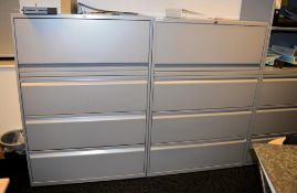 2 X GREY STEEL STORAGE FILING CABINETS - H142 X W100 X D47 CMS - REF H550 - CL011