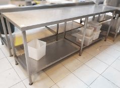 1 x 2.2-Metre Long Stainless Steel Prep Table With Upstand And Bottom Shelf *£5 Start - No Reserve*