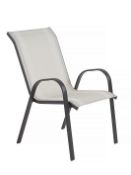 4 x Province Stackable Garden Chairs - Dark Grey Metal Chairs With Light Fabric Seats - New and
