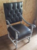 MATCHING PAIR OF BESPOKE HAND-CRAFTED BUTTON-BACK ARMCHAIRS, RICHLY
