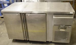 1 x Commercial 2 Door Refrigerated Prep Counter - Stainless Steel - Dimensions: w148 x d70 x h87cm -
