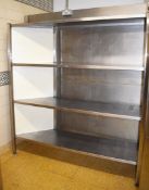 1 X THREE TIER STAINLESS STEEL STORAGE SHELF UNIT WITH SOLID BACK AND SIDES