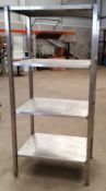 1 X THREE TIER STAINLESS STEEL FIXED SHELF UNIT - H191 X W65 X D90 CMS - CL455