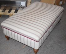 1 x Large Center Footstool Upholstered in Regency Style Stipe Fabric and Finished With Wooden Turned
